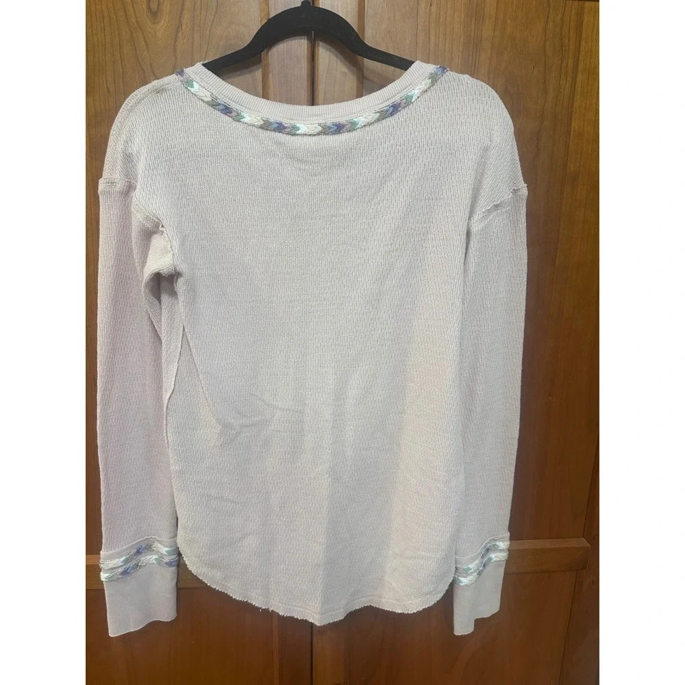Free People We The Free Pink Waffle Knit Henley Thermal Top Medium boho